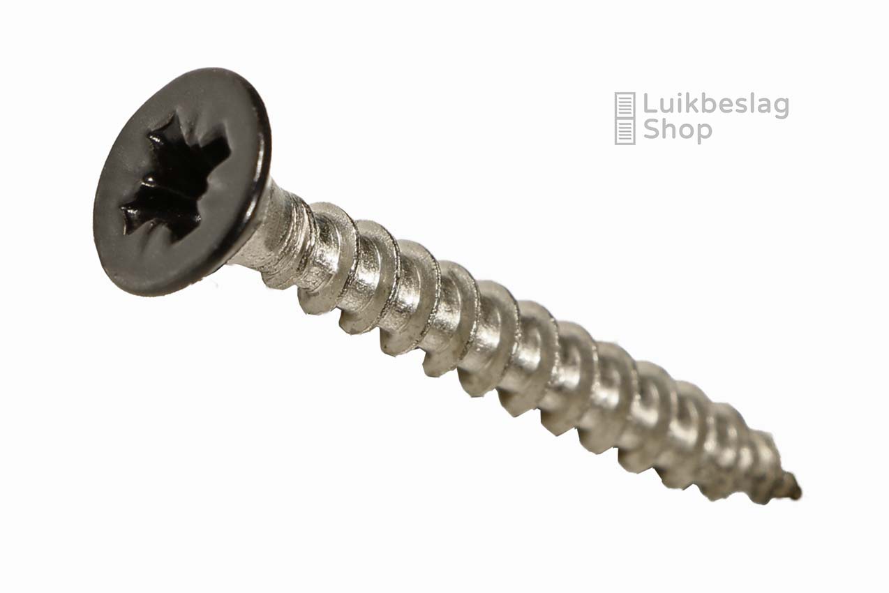Rvs houtschroef zwart gepoedercoat dikte 4mm, lengte 45mm